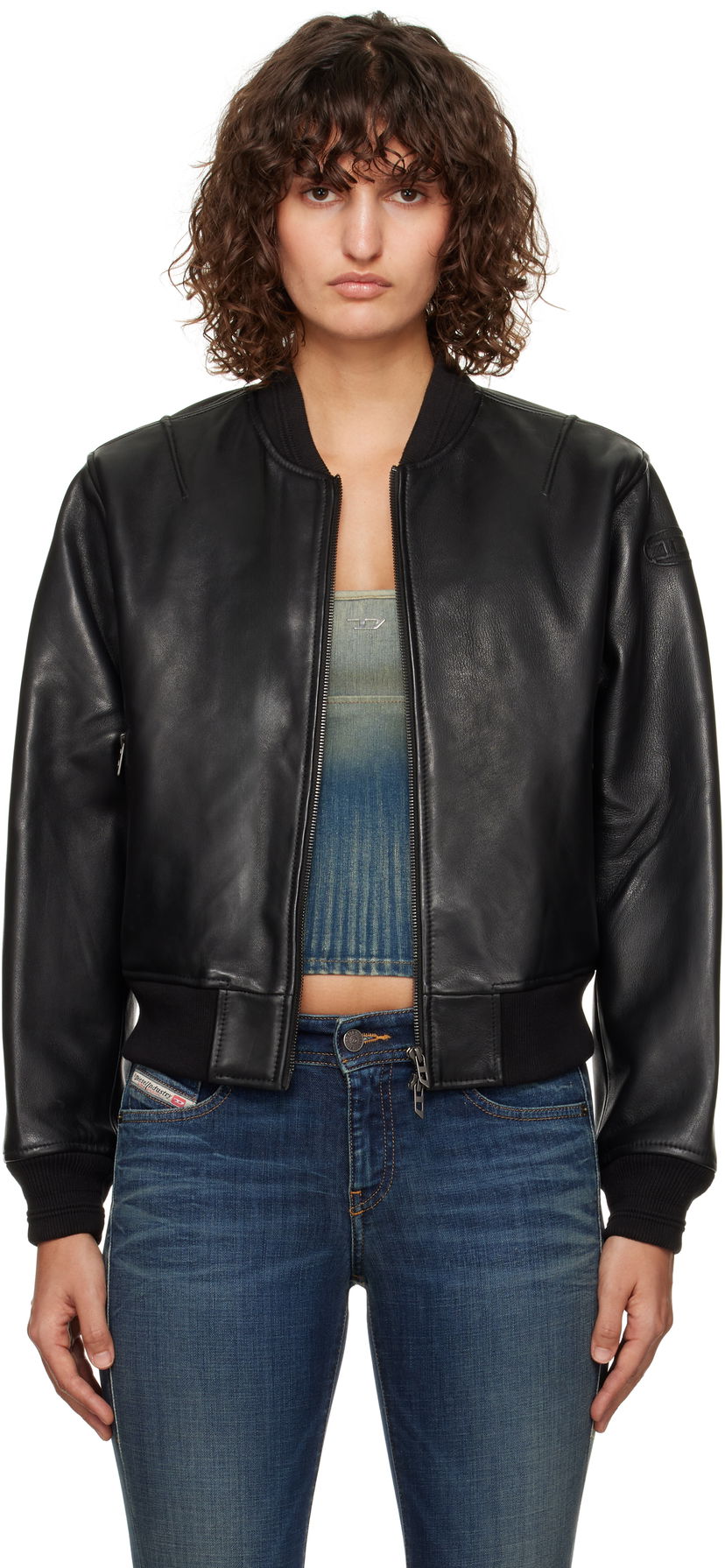 Bomber-takki Diesel Leather Bomber Musta | A14564 0HJAC