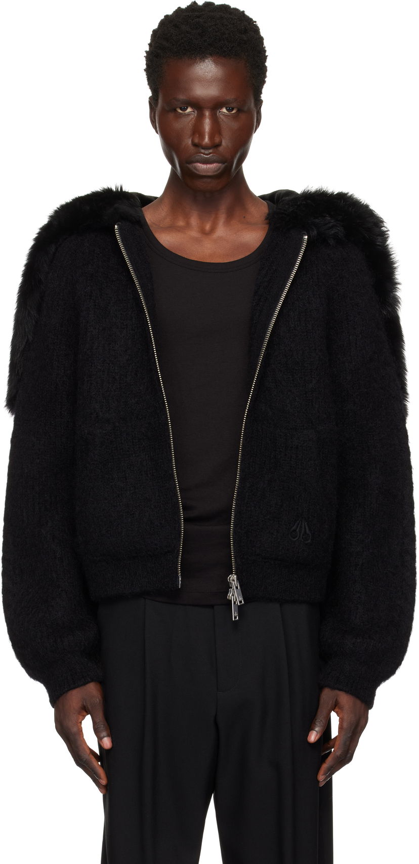 Huppari Moose Knuckles Faux Fur Trim Knit Hoodie Musta | M34MK682