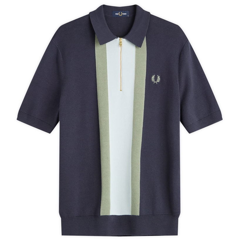 Poolopaita Fred Perry Textured Stripe Knitted Zip Polo Shirt Tummansininen | K1342-738