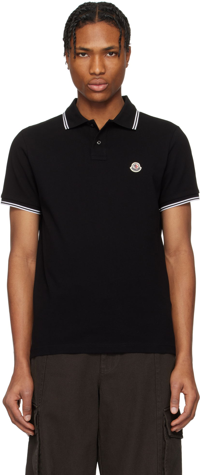 Poolopaita Moncler Moncler Cotton Piquet Polo with Striped Trim Musta | K10918A0003184556