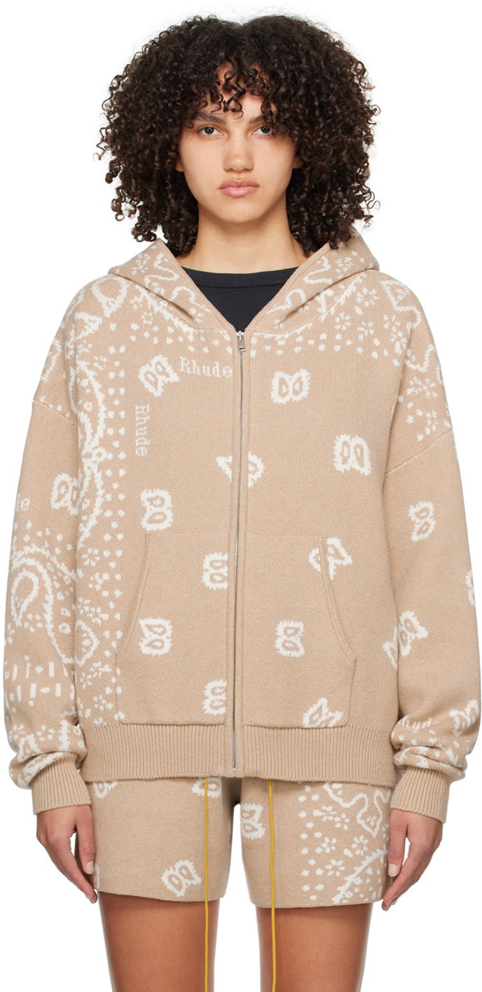 Huppari Rhude Jacquard Hoodie Beige | RHPS24SW02973517