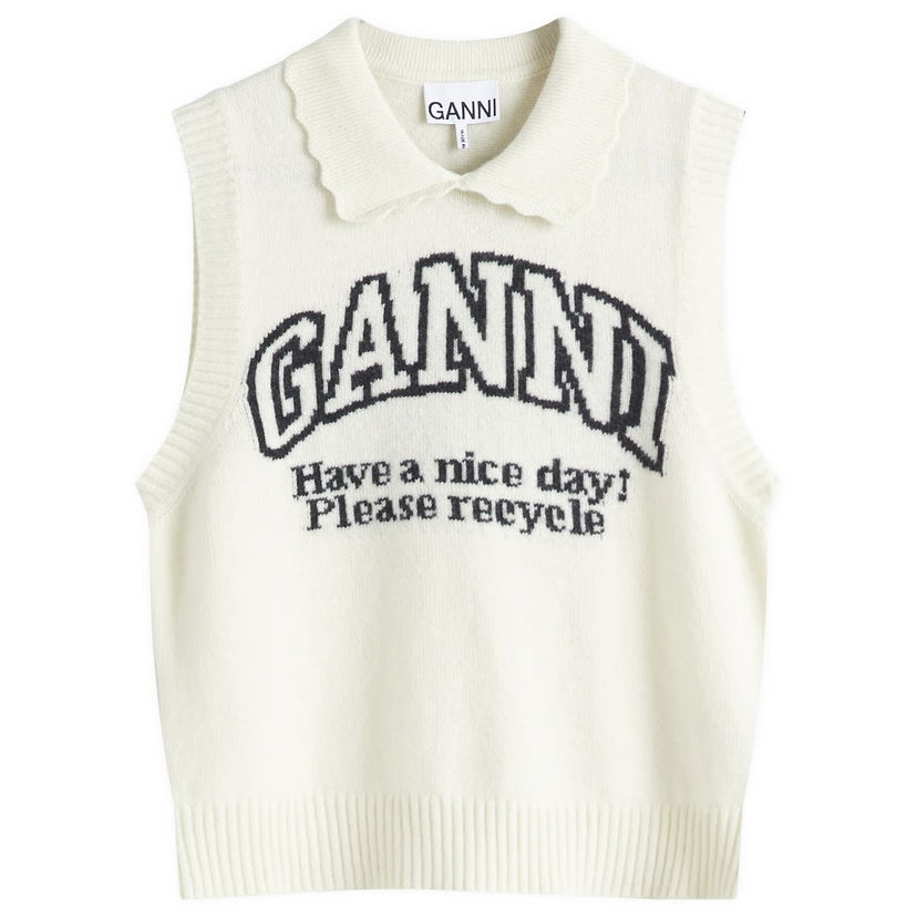 Villapaita GANNI GANNI Graphic Wool Mix Collar Vest Valkoinen | K2463-135