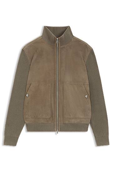 Takki BOSS Suede jacket with cotton-blend sleeves Vihreä | 50547673