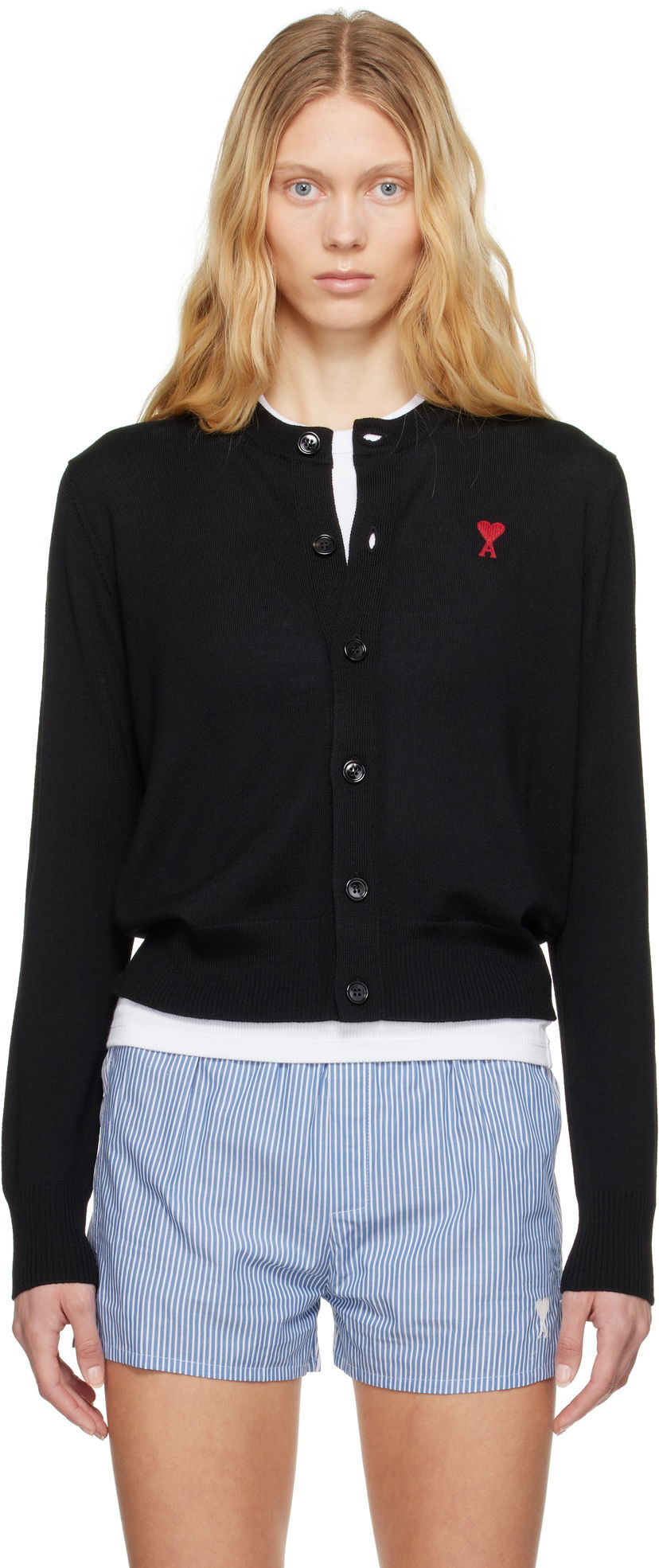Villapaita AMI AMI Paris Wool Ami de Coeur Cardigan Musta | FKC211.KN0025