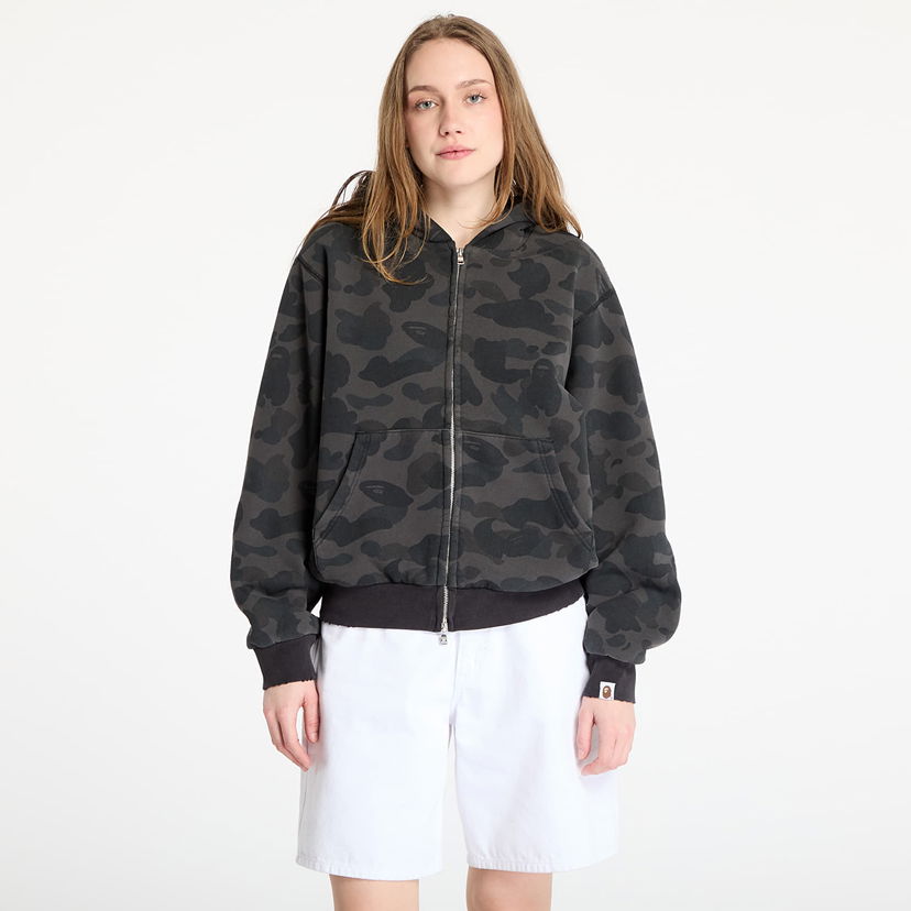 Huppari BAPE A BATHING APE 1St Camo Heavy Wash Cropped Fit Zip Hoodie Harmaa | 001ZPL301308MBLK