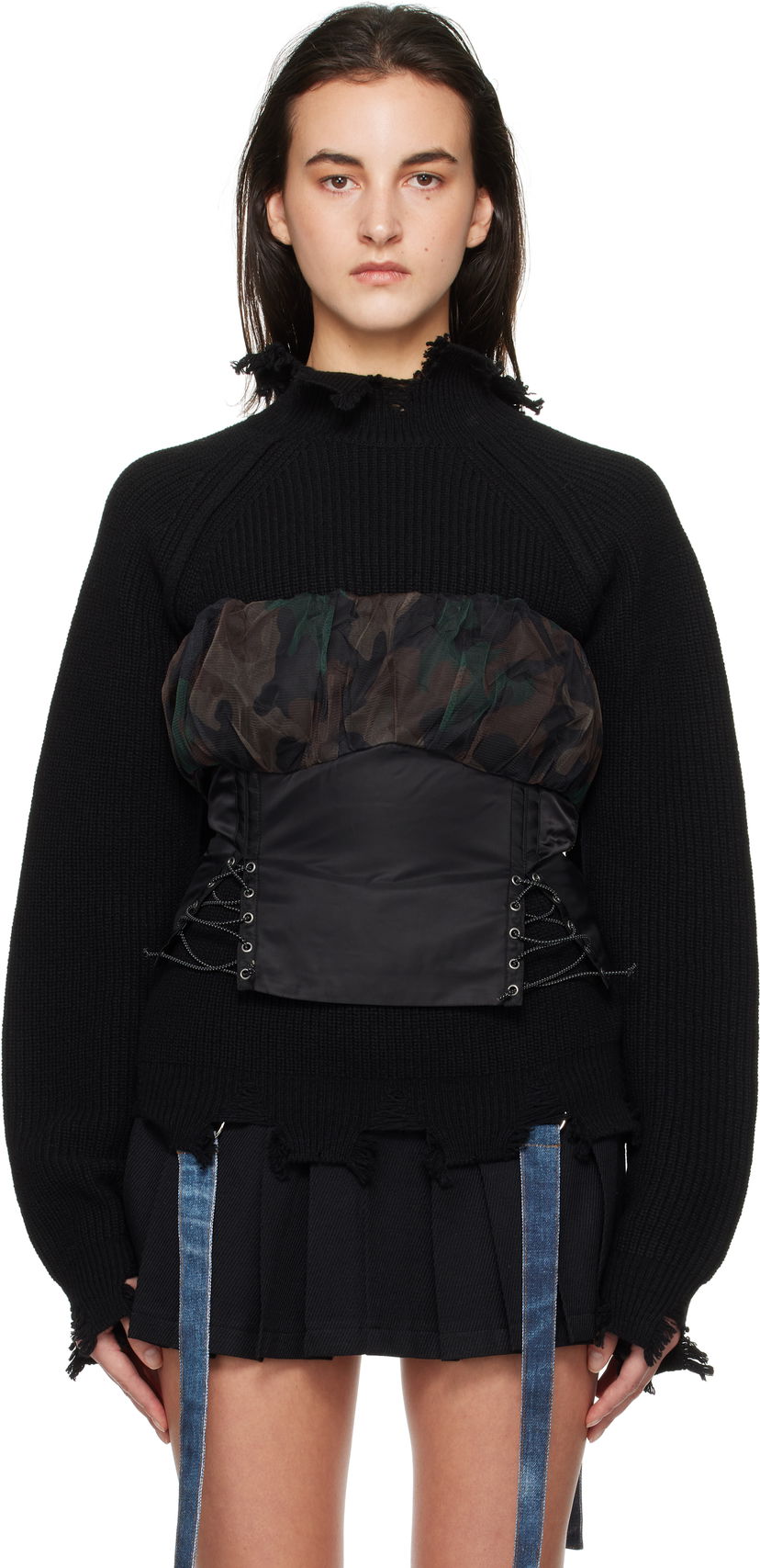 Villapaita Andersson Bell Shirred Crop Bustier Top Musta | atb1190w