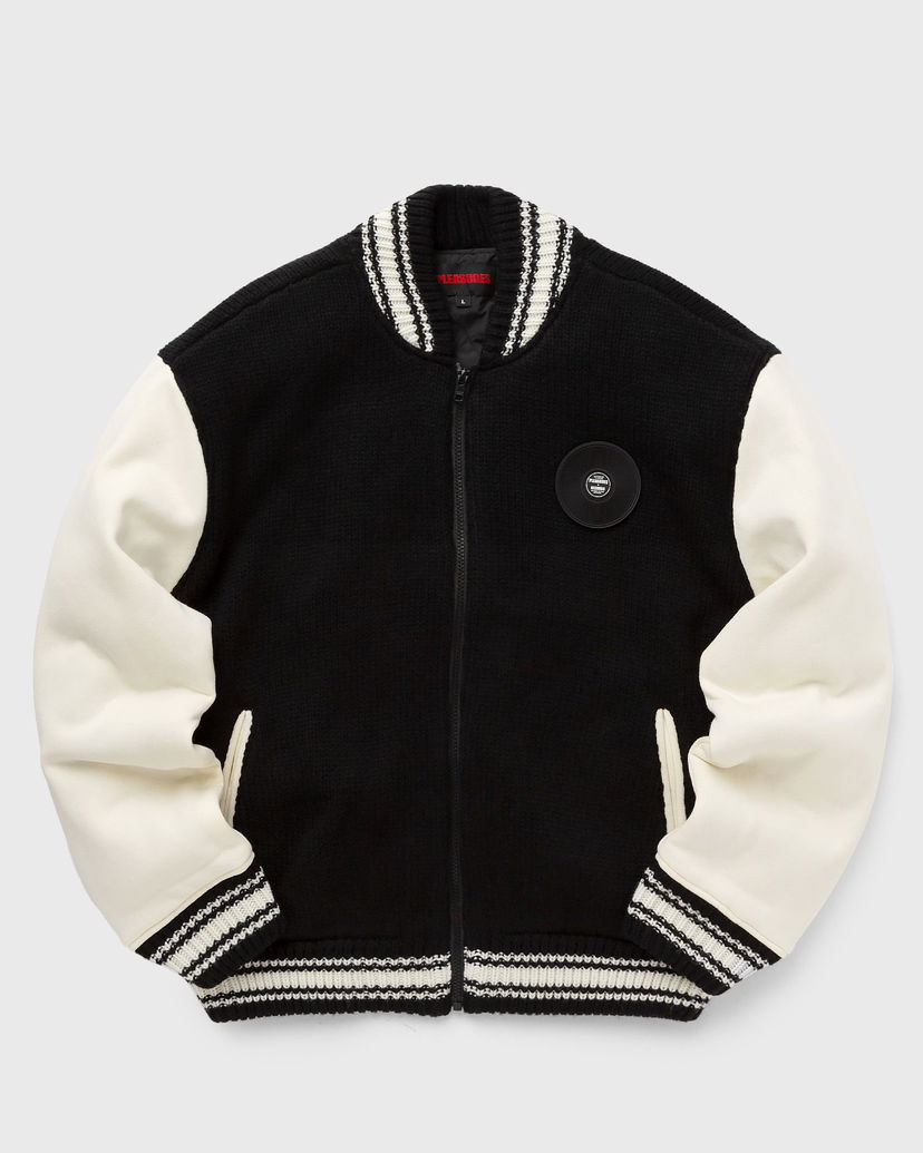 Bomber-takki Pleasures Smoke Knitted Varsity Jacket Musta | P23W035-BLACK