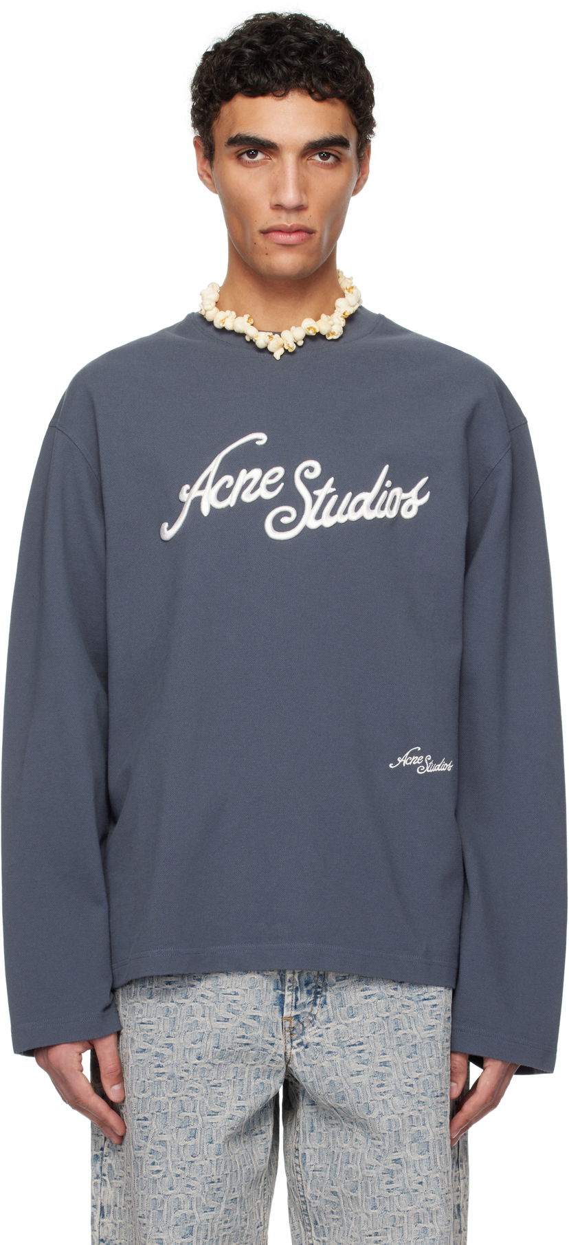 Villapaita Acne Studios Acne Studios Logo Long Sleeve T-Shirt Sininen | CL0339-