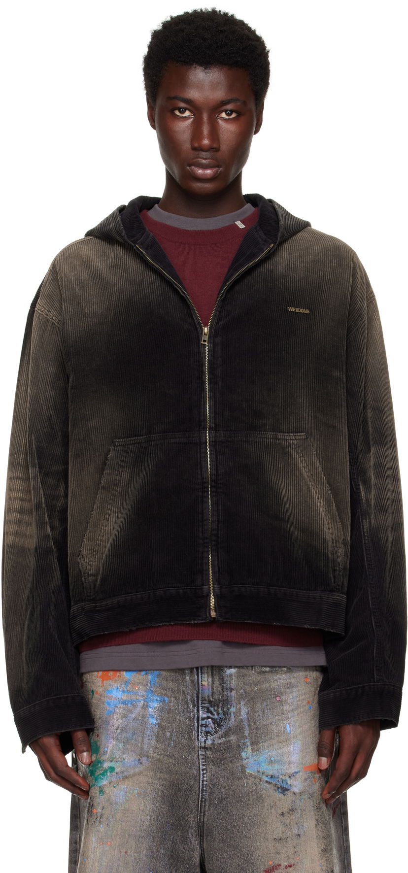 Takki We11done We11done Vintage Wash Corduroy Zip-Up Hoodie Musta | WD-DJ2-25-318-U-BK