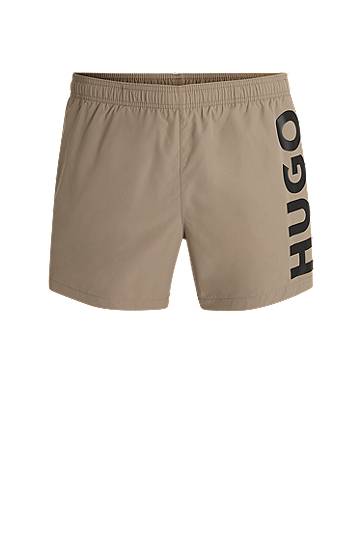 Uimapuvut BOSS HUGO Quick-Dry Swim Shorts with Vertical Logo Beige | 50513979