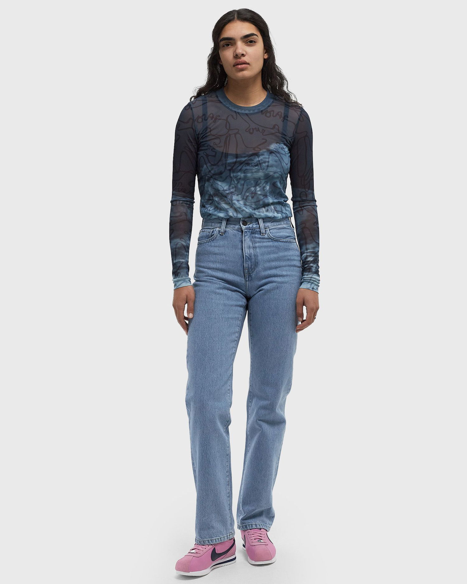 Crop top ØLÅF Olaf Script AOP Mesh Long Sleeve Top Sininen | W190104, 1