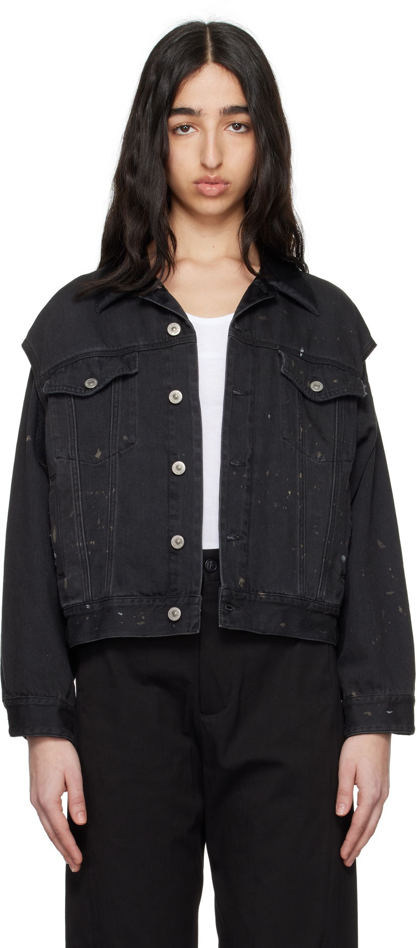 Takki Maison Margiela MM6 Maison Margiela Splatter Effect Denim Jacket Musta | S62AN0150 M30011