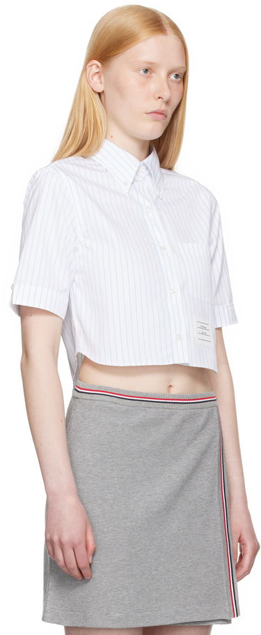 Paita Thom Browne Thom Browne Pinstripe Poplin Cropped Short Sleeve Shirt Valkoinen | FLL205A-F0916, 1