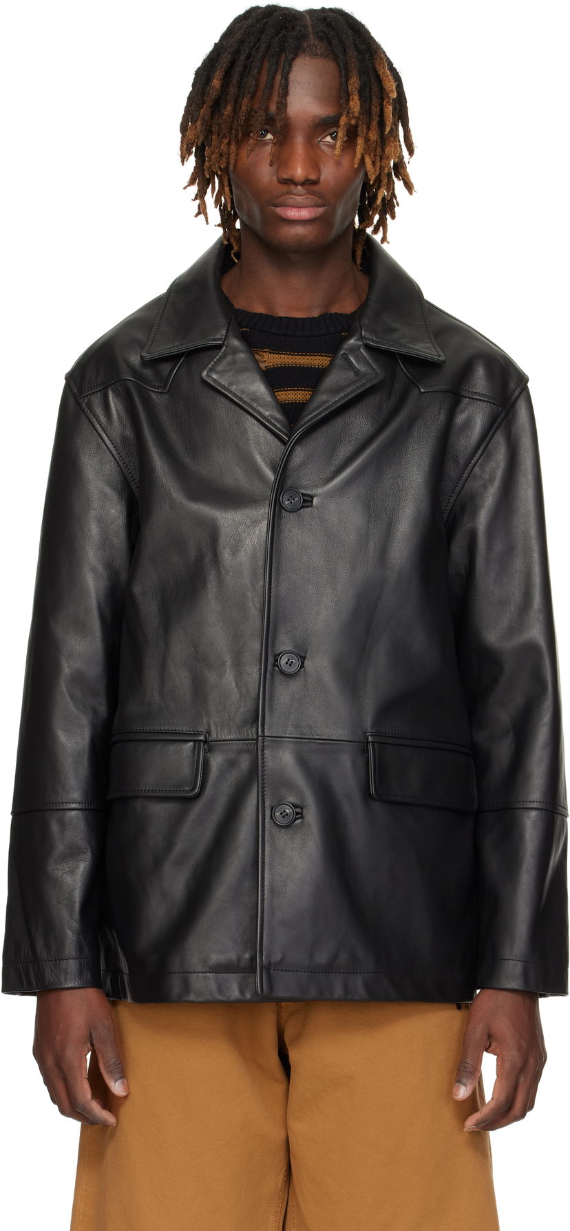 Takit Maison Margiela MM6 Maison Margiela Sports Leather Jacket Musta | SH0AM0045 M07005