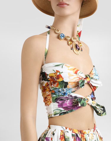 Crop top Dolce & Gabbana Dolce & Gabbana Flower Bouquet-Print Halter Poplin Crop Top Monivärinen | F7AZ5THS5TRHA5PC, 3