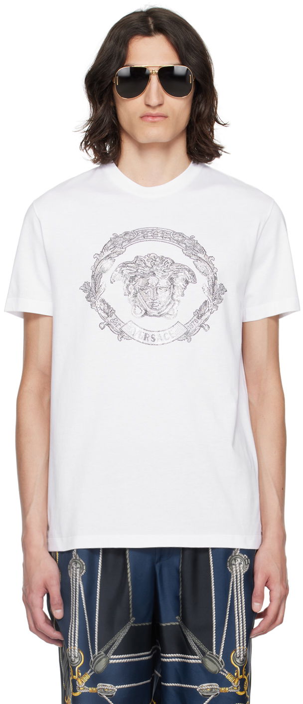 T-paita Versace White Medusa Cartouche T-Shirt Valkoinen | 1013944_1A10848, 0