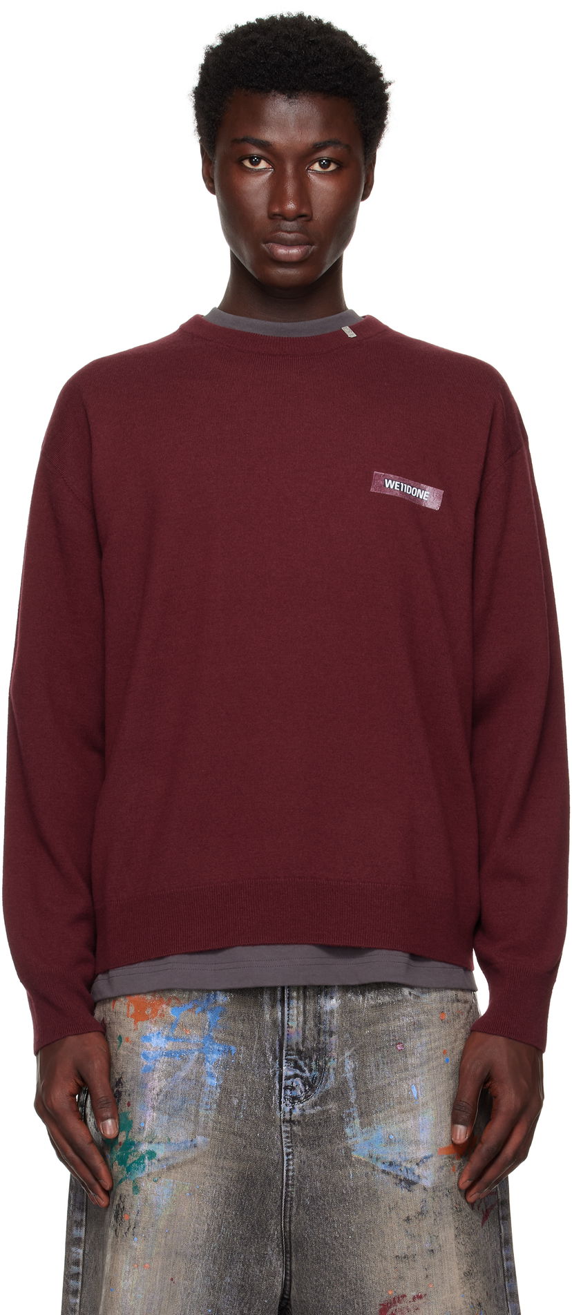 Villapaita We11done We11done Logo Knit Pullover Sweater Burgundia | WD-KO2-25-651-U-WN