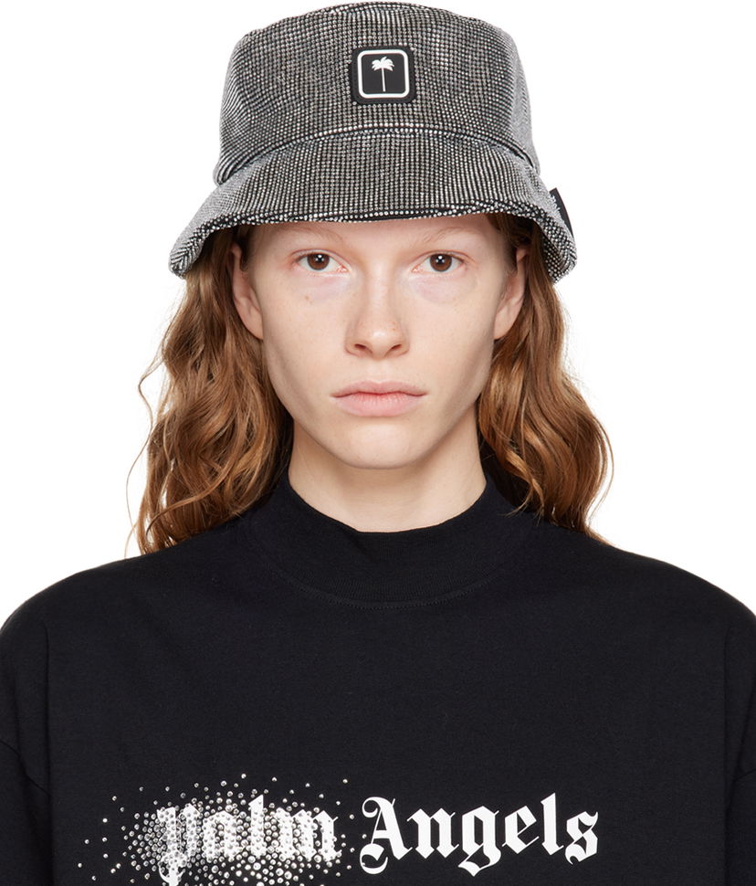 Hattu Palm Angels Rhinestone Bucket Hat Musta | PWLA022F22FAB0031072
