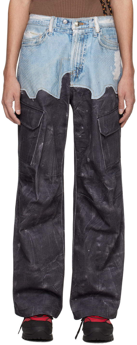 Cargo housut Andersson Bell Andersson Bell Printed Two-Tone Wavy Seam Denim Cargo Pants Harmaa | apa703m