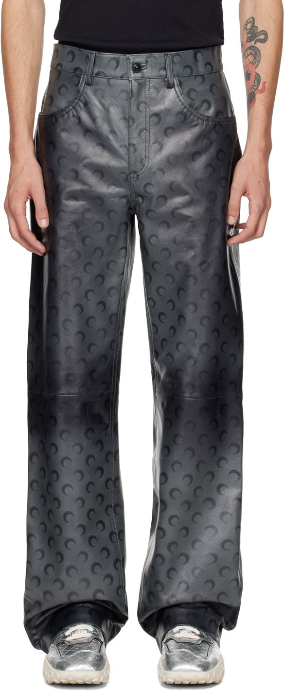 Housut Marine Serre Marine Serre Moon Airbrushed Leather Pants Musta | MPA013A CLEA0050
