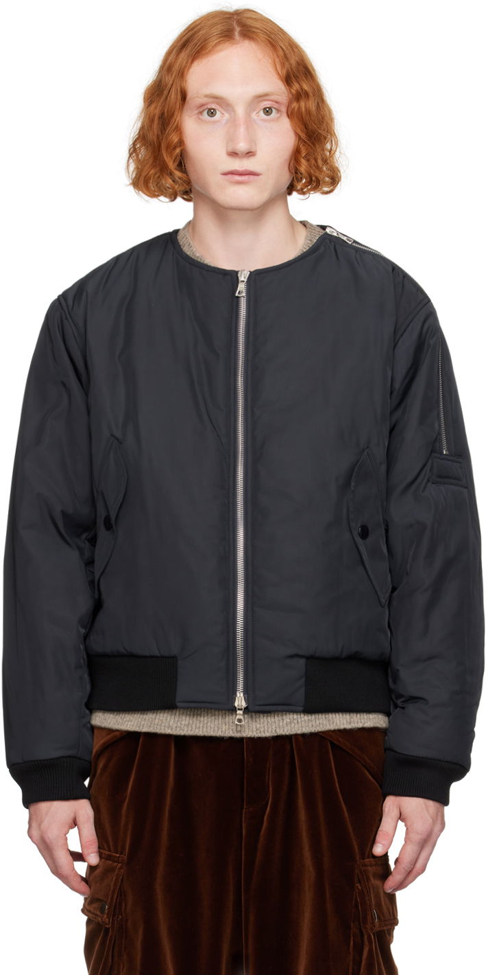 Bomber-takki Dries Van Noten Navy Collarless Bomber Jacket Musta | 242-020527-9196