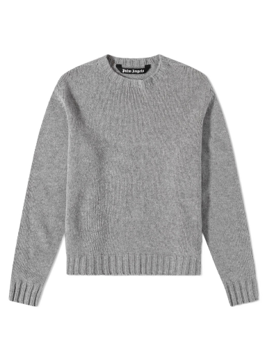 Villapaita Palm Angels Curved Logo Crew Knit Melange Grey/White Harmaa | PMHE027C99KNI0010801