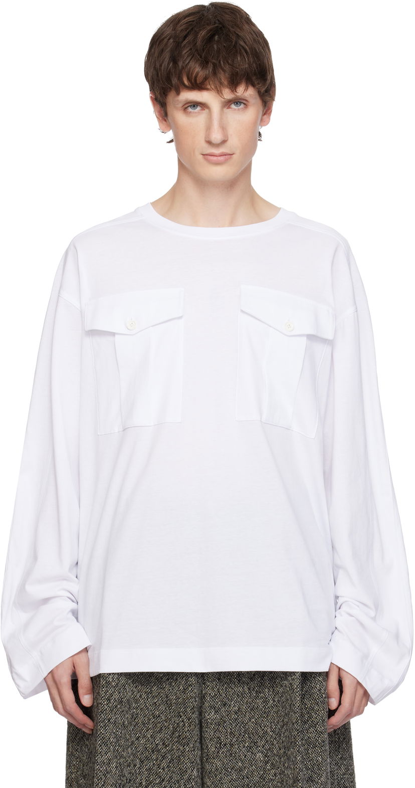 T-paita Dries Van Noten Dries Van Noten Long Sleeve Two Flap Chest Pocket T-shirt Valkoinen | 252-021107-2600