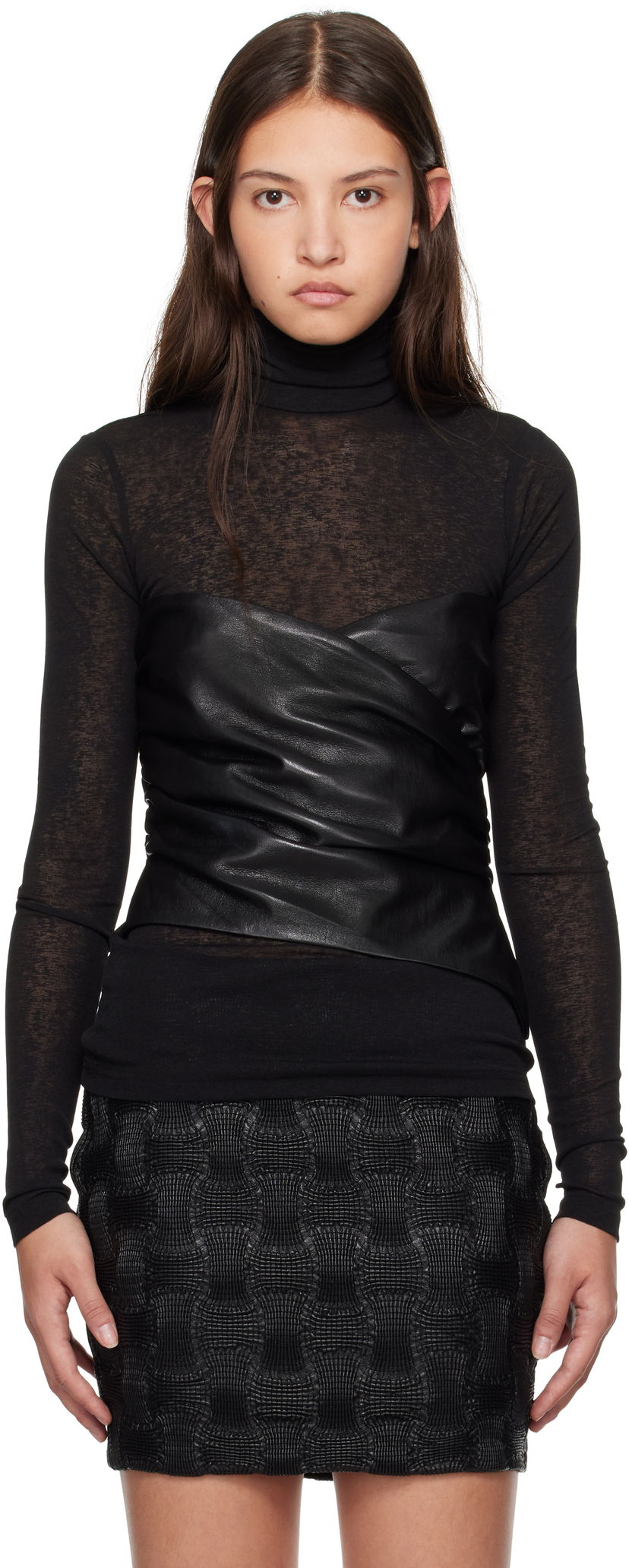 Villapaita Nanushka Nanushka Kynlee Vegan Leather Turtleneck Top Musta | NW24FWTP33600