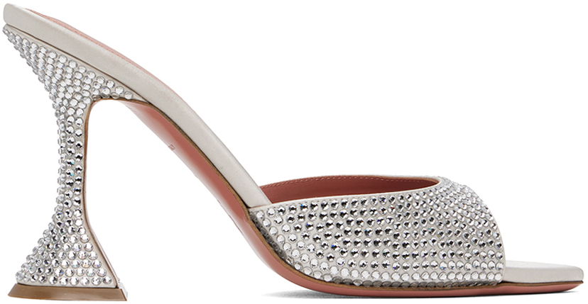 Kengänhoito Amina Muaddi Amina Muaddi Caroline Crystal Slipper Heeled Sandals Valkoinen | CAROLINE CRYSTAL SLIPPER CL