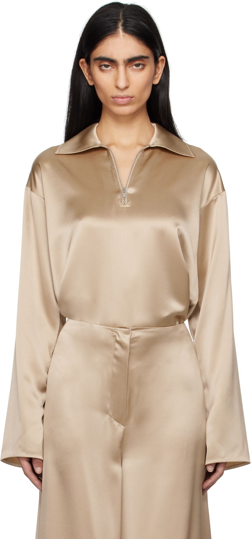 Paita Nanushka Nanushka Mencia Satin Blouse Beige | NW25RSTP02272