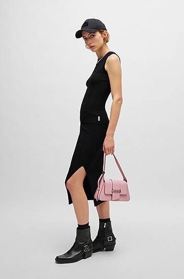Hame BOSS Women's Irregular-Rib Crepe Midi Tube Skirt Musta | 50514292, 1