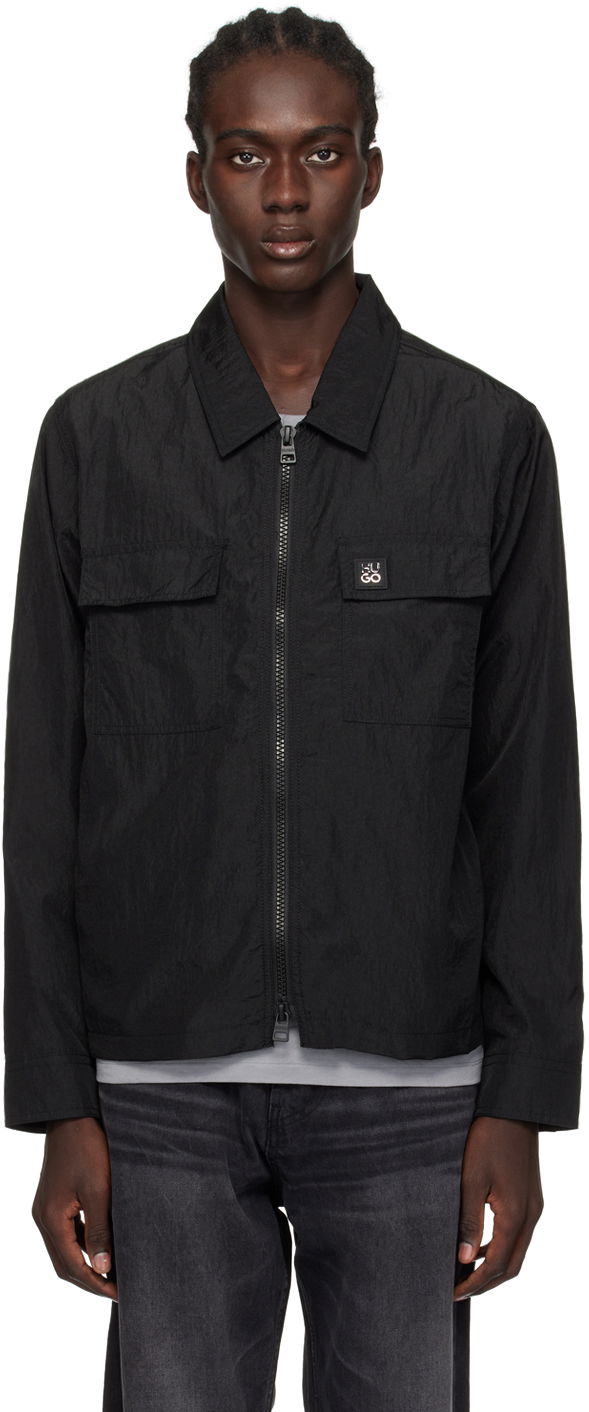 Tuulitakki BOSS Crinkled Zip-Up Shirt Jacket Musta | 50509371