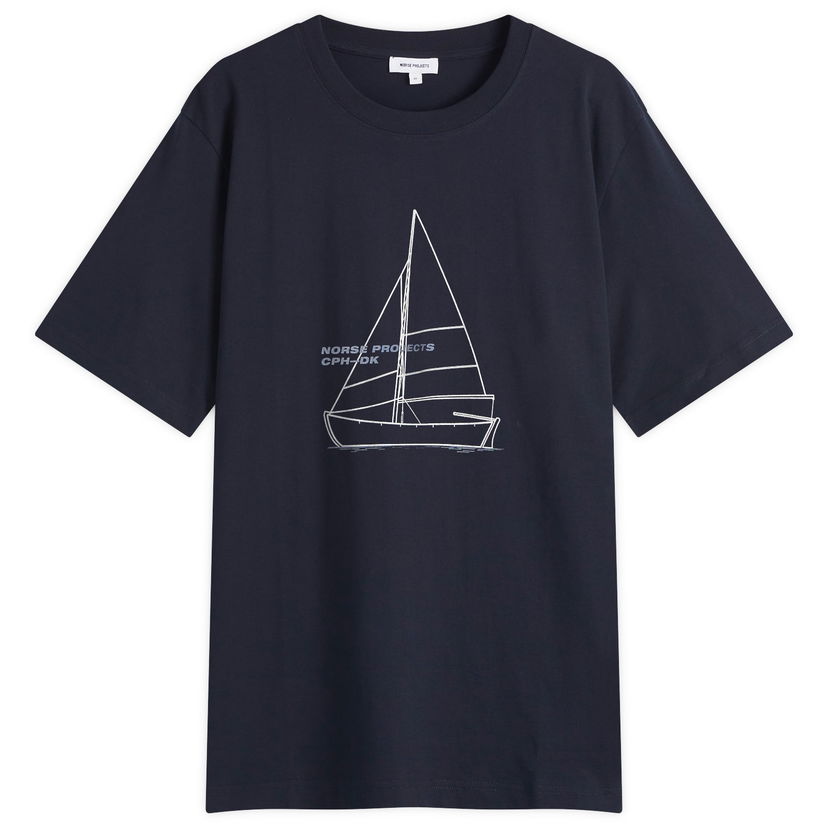 T-paita NORSE PROJECTS Norse Projects Holger Boat Print T-Shirt, Size Large Tummansininen | N01-0677-7004