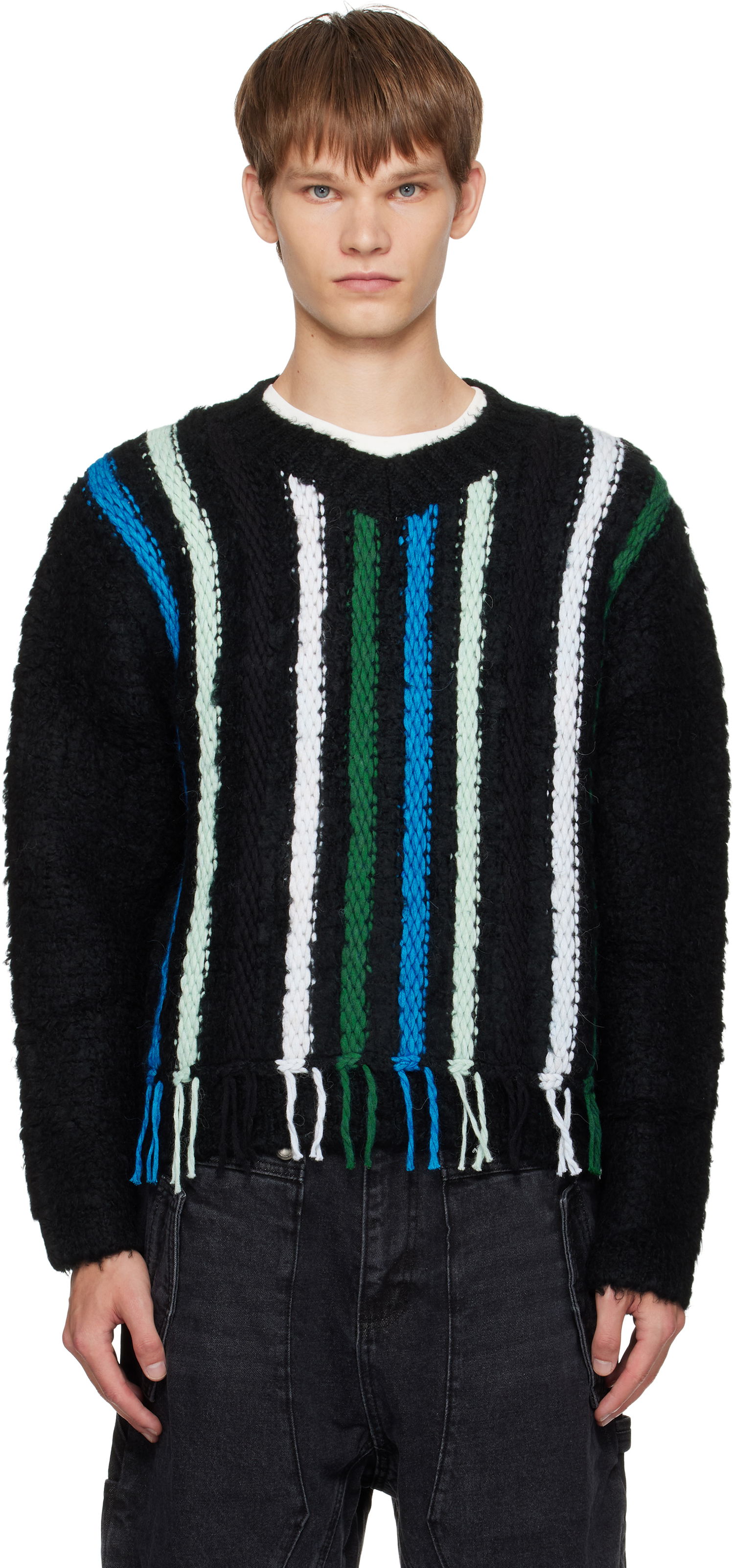 Villapaita Andersson Bell Andersson Bell Reverse Stripe Fringe Sweater Musta | atb1350u, 0