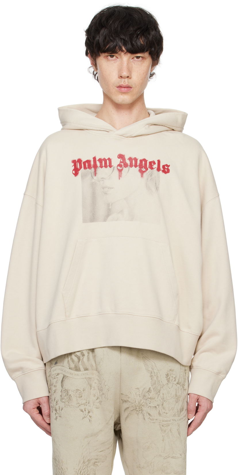 Huppari Palm Angels Portrait Pencil Hoodie Beige | PMBB164F24FLE0016126