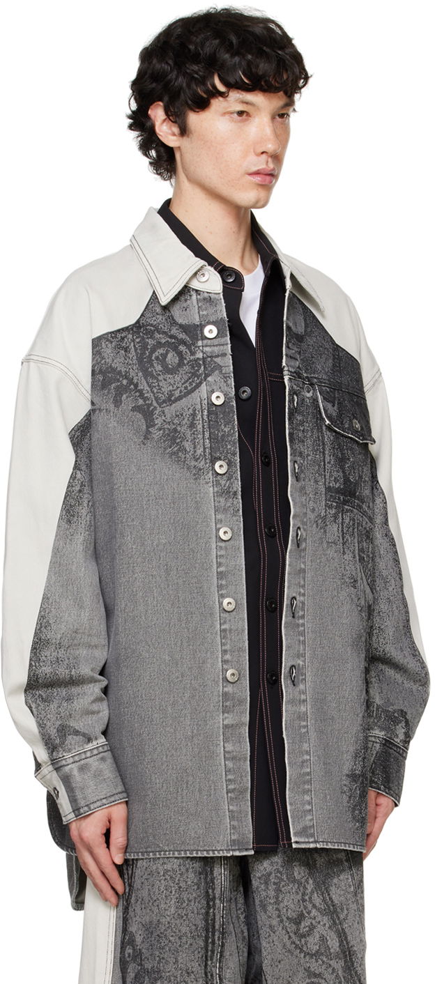 Paita Feng Chen Wang Feng Chen Wang Printed Denim Jacket Harmaa | FUF18JK04B, 1