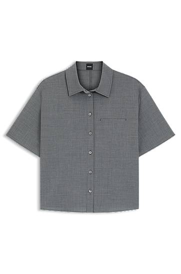 Paita BOSS Cropped Virgin Wool Blouse Harmaa | 50541991