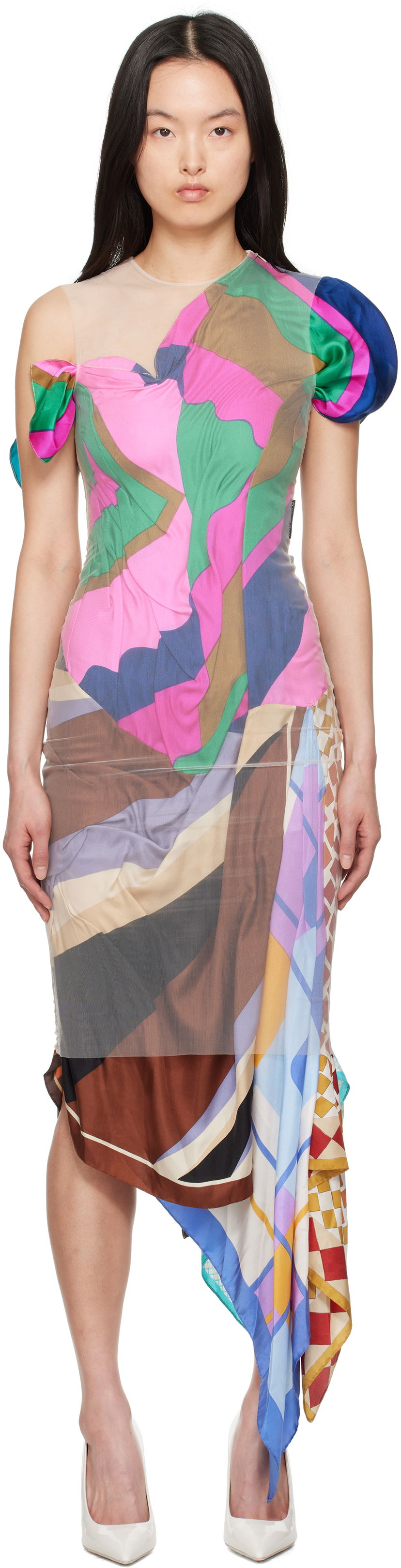 Mekko Marine Serre Marine Serre Regenerated Silk Scarves Fitted Maxi Dress Monivärinen | WDR330A UWOV0028