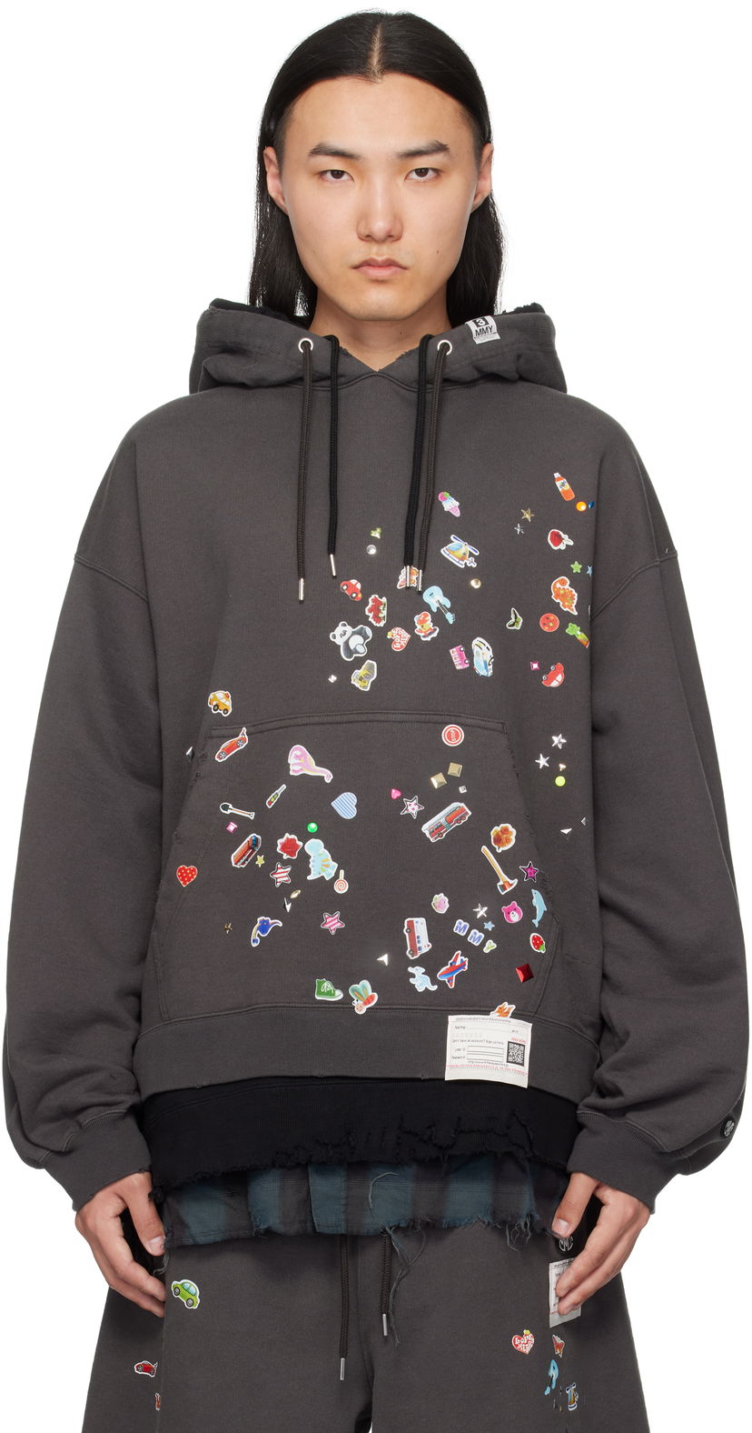 Huppari Maison MIHARA YASUHIRO Maison MIHARA YASUHIRO Triple Layered Graphic Hoodie Harmaa | A14HD551