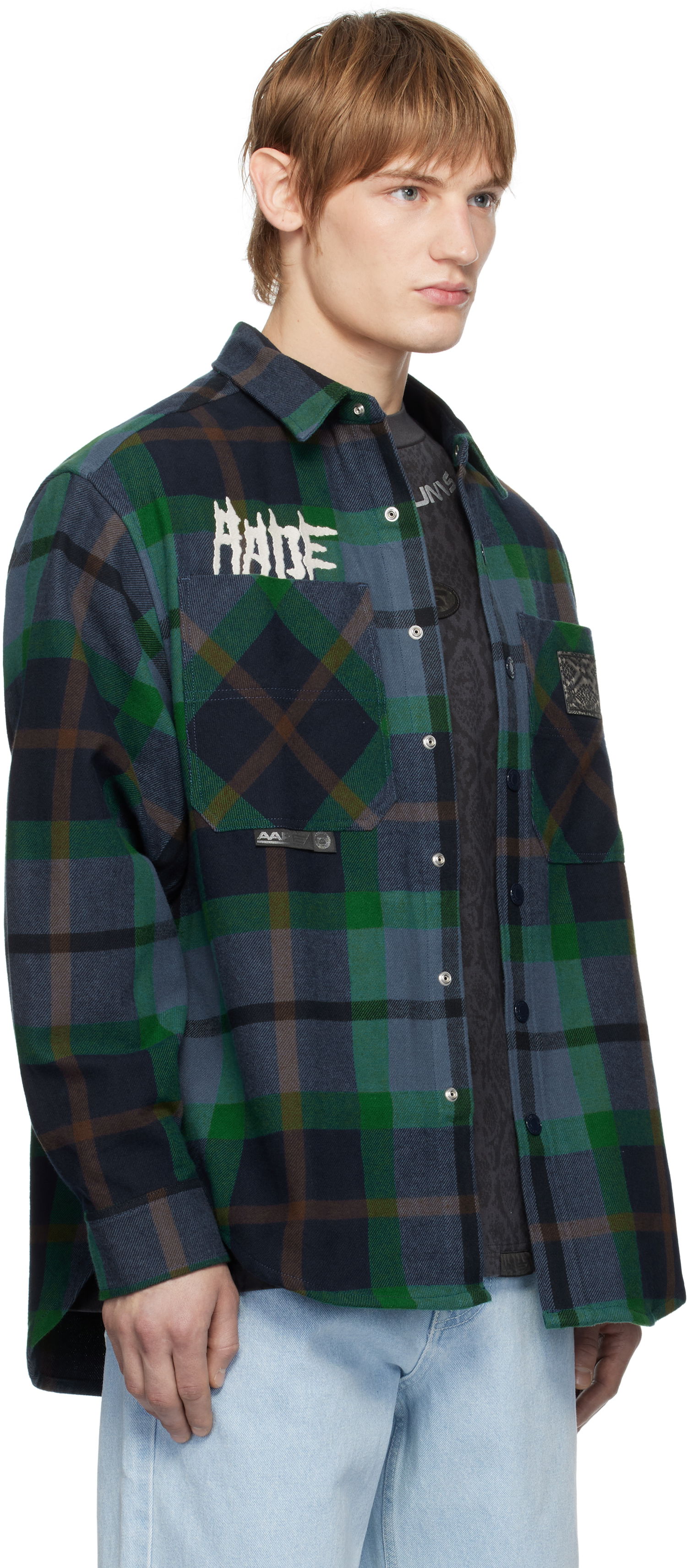 Paita AAPE by A Bathing Ape AAPE by A Bathing Ape 'AAPE UNVS' Long Sleeve Check Shirt Sininen | AAPSTM8504XXNNYM, 1