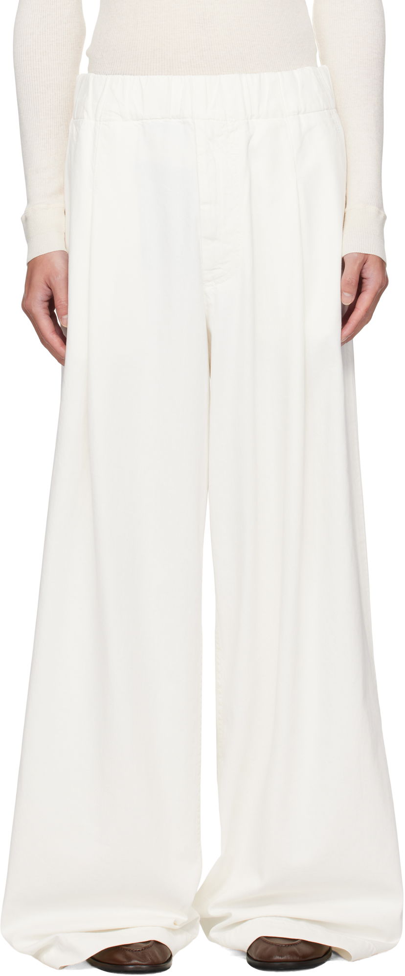 Housut ja farkut Dries Van Noten Dries Van Noten Drawstring Wide-Leg Pants Valkoinen | 252-020926-2382