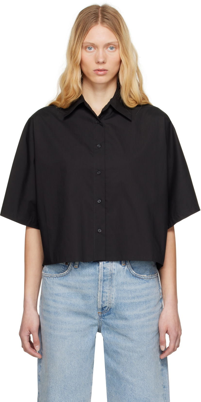 Paita AGOLDE AGOLDE Merrin Cropped Short Sleeve Shirt Musta | A7353-1769