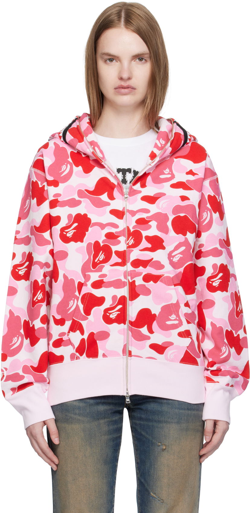 Huppari BAPE A Bathing Ape ABC Camo Shark Full Zip Hoodie Vaaleanpunainen | 001ZPL302003L
