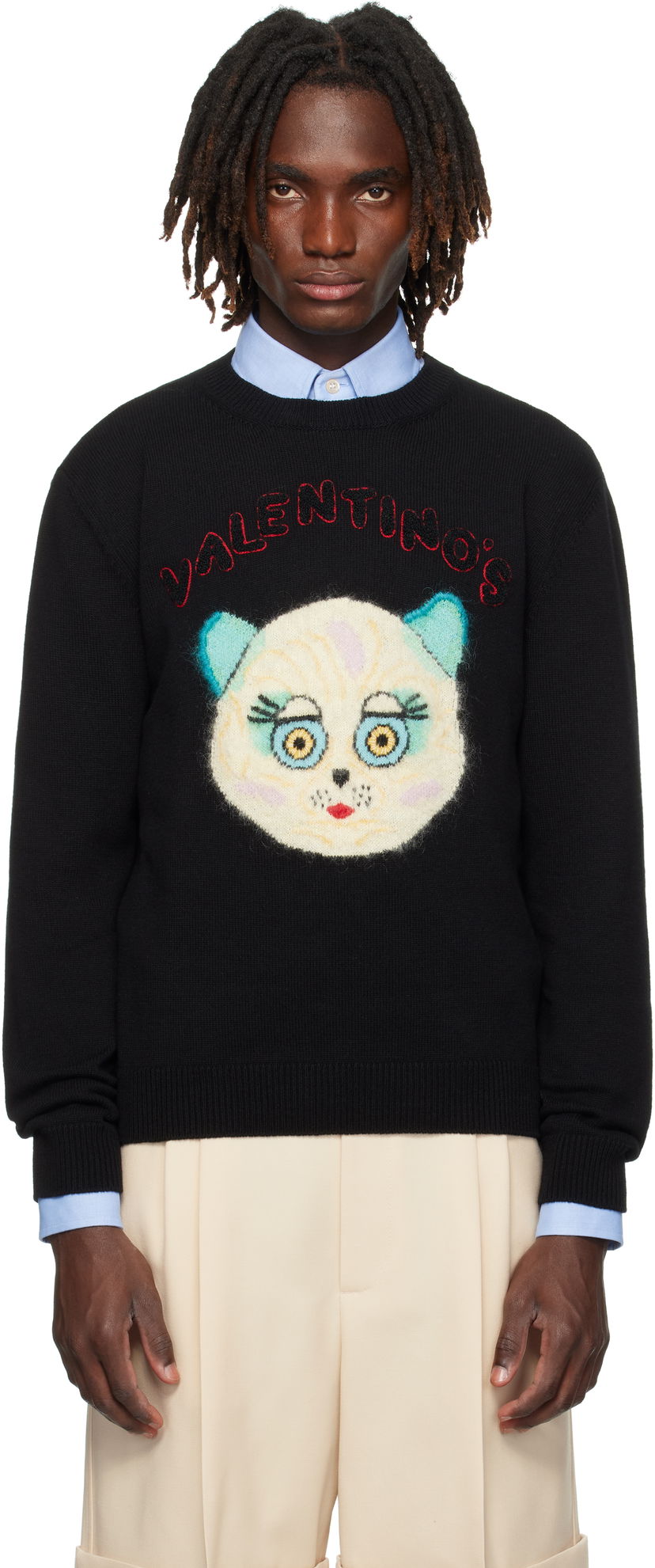 Villapaita Valentino Valentino 'Le Chat De La Maison' Patch Sweater Musta | 7V3KC35IB2V