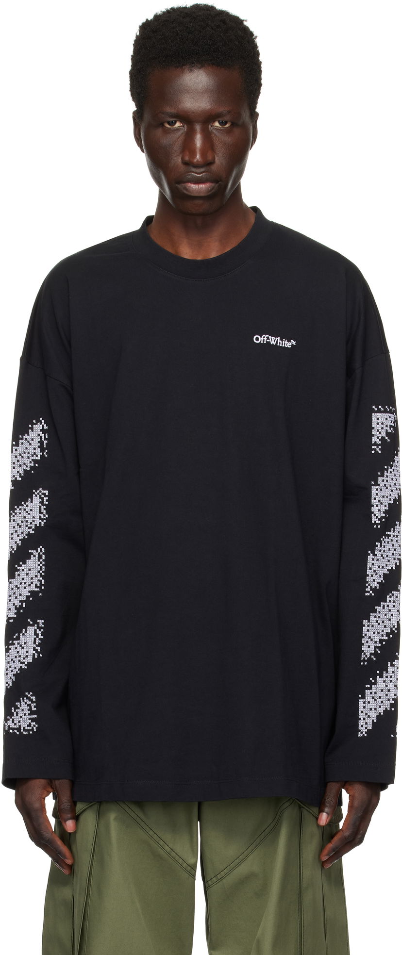 T-paita Off-White Pixel Diag Long Sleeve T-shirt Musta | OMAB091F24JER0051001