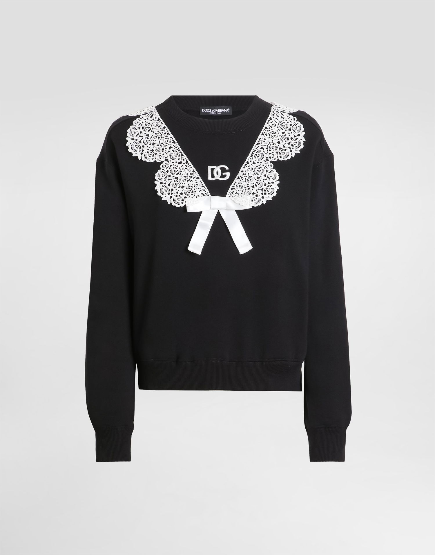 Huppari Dolce & Gabbana Sweatshirt With Macramé And Bow Musta | F9S43ZGDC6EN0000, 0