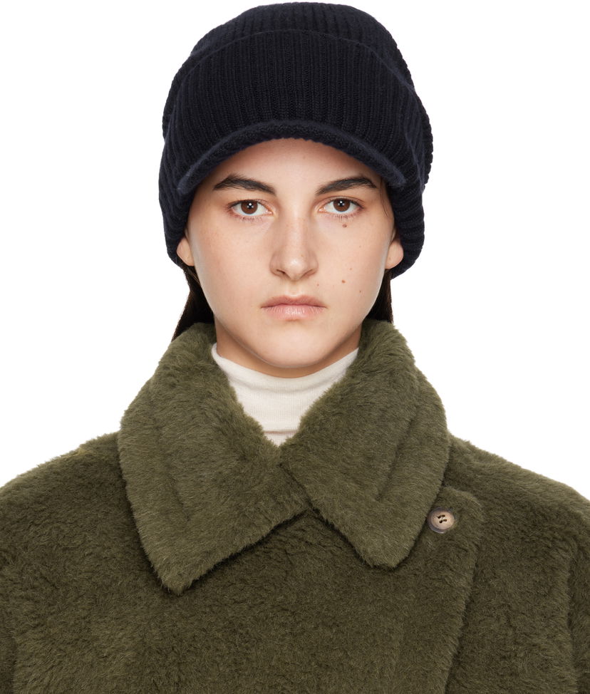 Hattu Max Mara Max Mara Ribbed Knit Beanie with Visor Musta | 2424576132600 MM02398