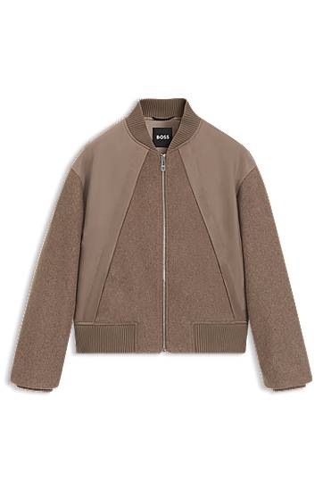 Bomber-takki BOSS BOSS Mixed-Fabric Bomber Jacket Ruskea | 50543411