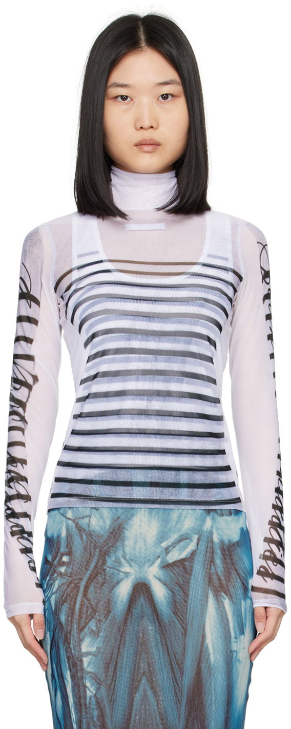 T-paita Jean Paul Gaultier Jean Paul Gaultier Striped Turtleneck Top Valkoinen | 24/30-F-TO198-J559-015900, 0
