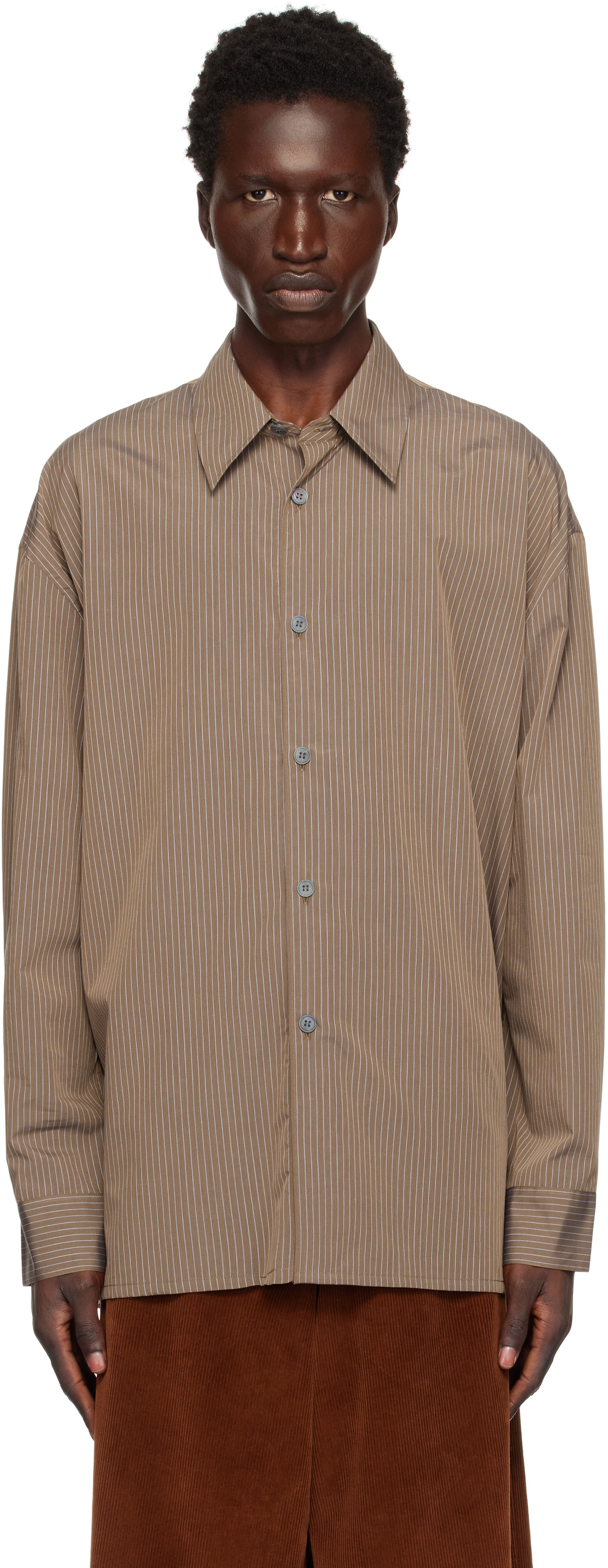 Paita Studio Nicholson Studio Nicholson Pinstripe Shirt Ruskea | STRIKE SNM - 1164, 0